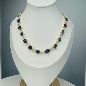 Elegant Multicolor Gemstone Necklace Set in 14KGP